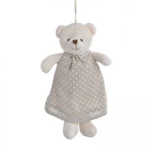 Zawieszka materiałowa Canea Miś Biały w sukience, 22cm